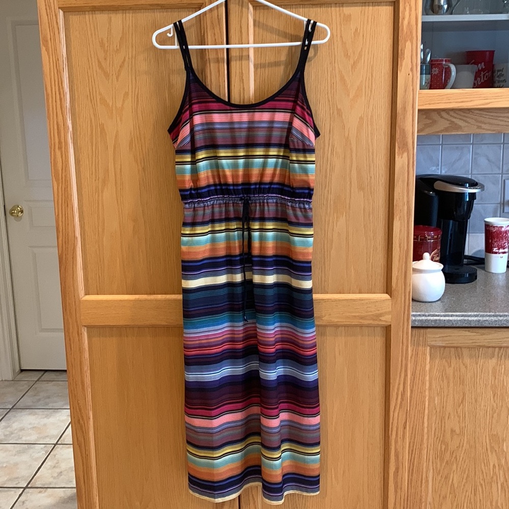 Athleta Havana Sleeveless Rainbow Stripe Midi Sun Dress Women’s Size S